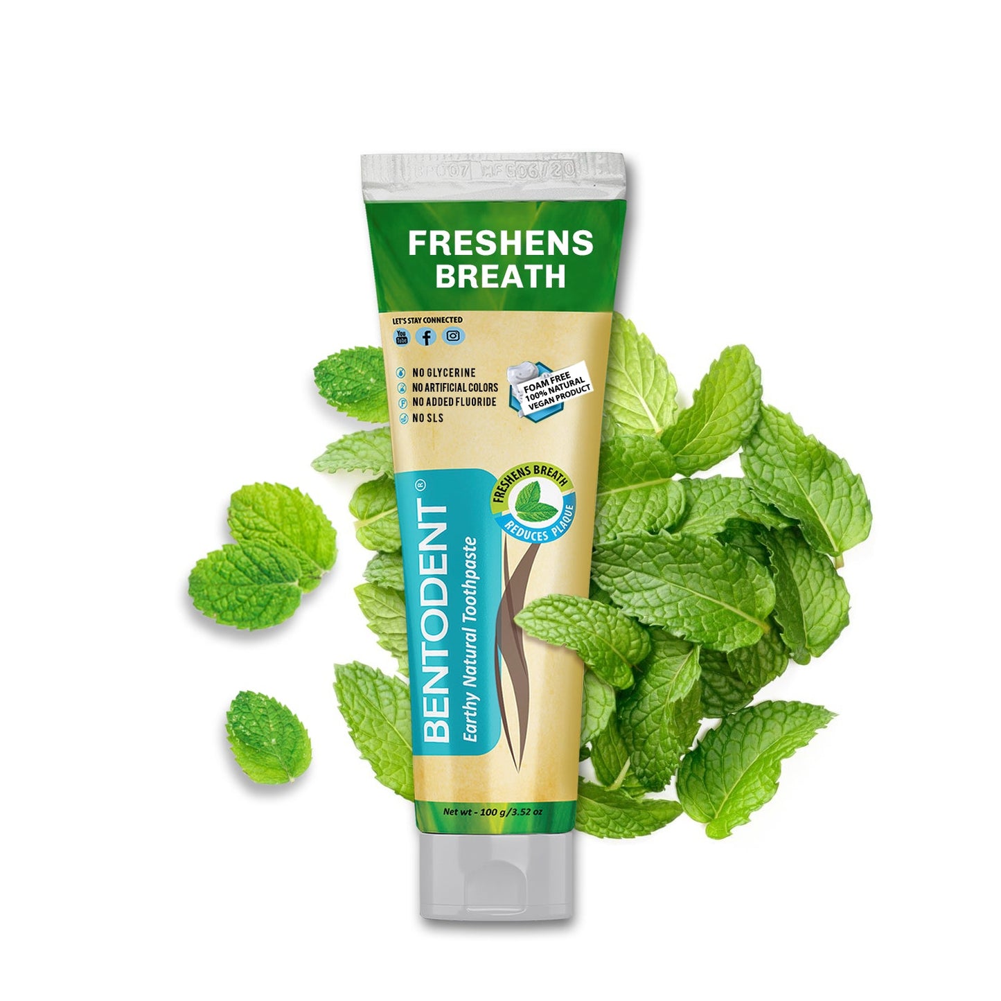 Bentodent Calcium Bentonite Clay Toothpaste - Premium Mint - Natural & Fluoride Free, Travel- 100 gm