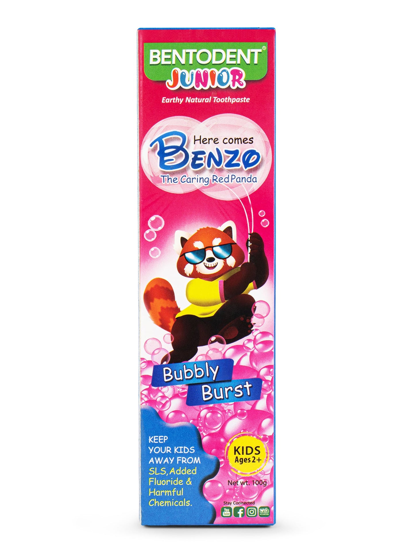 Bentodent 100% Natural Kids Bubble Gum twin Toothpaste Pack, Fluoride Free, Sls Free, Complete oral care protection for kids 2+ years ,100g each - Indian Dental Organization