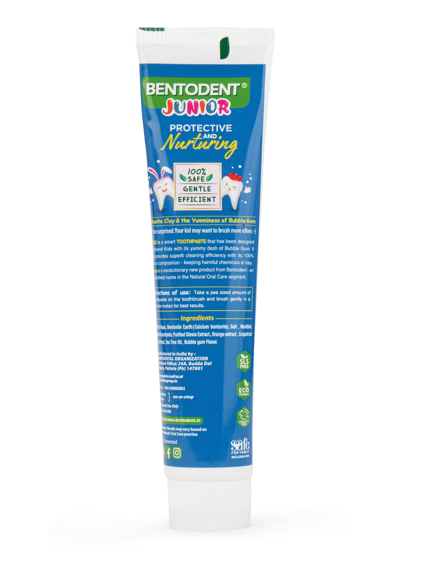 Bentodent 100% Natural Kids Bubble Gum twin Toothpaste Pack, Fluoride Free, Sls Free, Complete oral care protection for kids 2+ years ,100g each - Indian Dental Organization