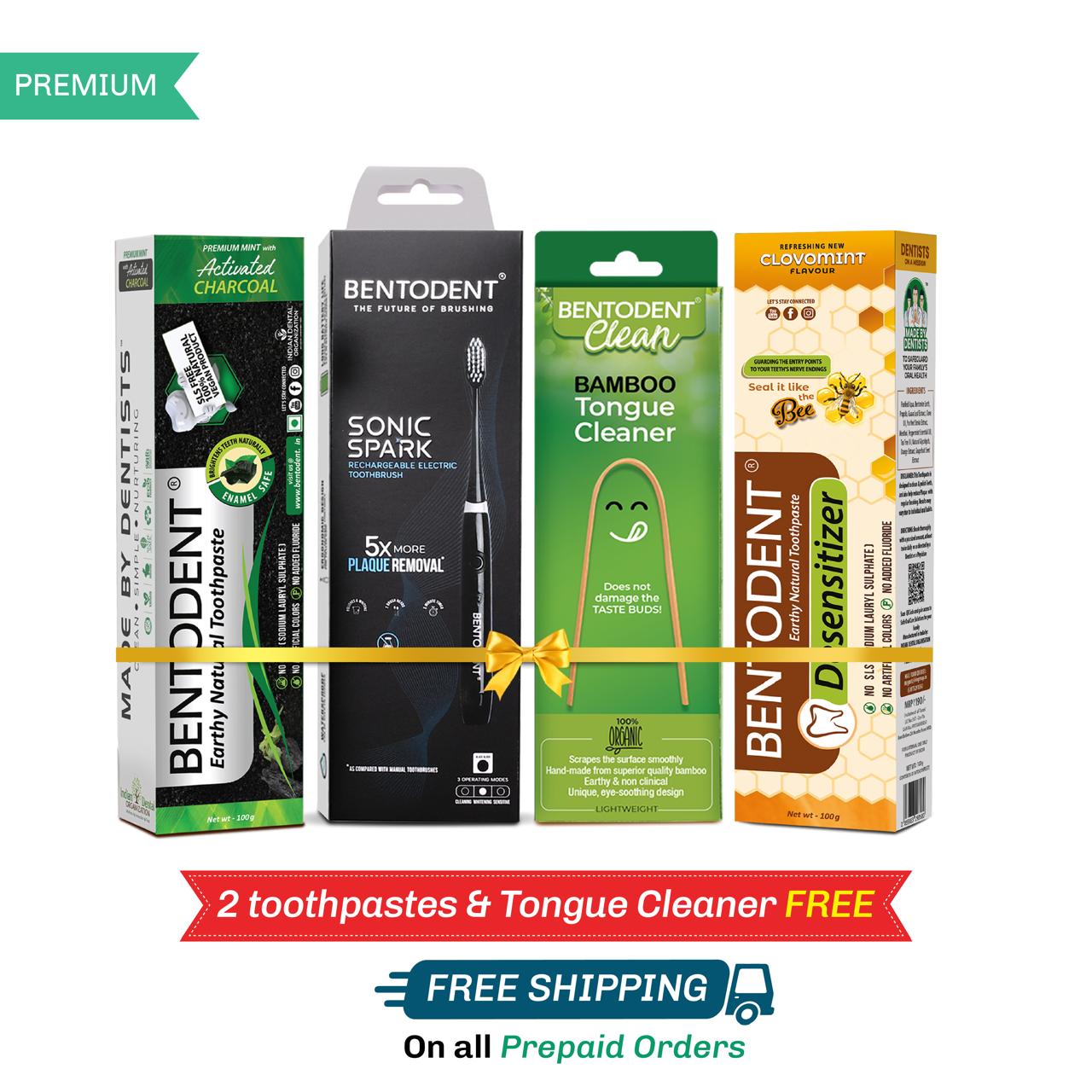 Advanced Rechargeable Electric Toothbrush -Sonic Spark with Free Charcoal, Desensitizer ) and Tongue Cleaner / Pack of 1
