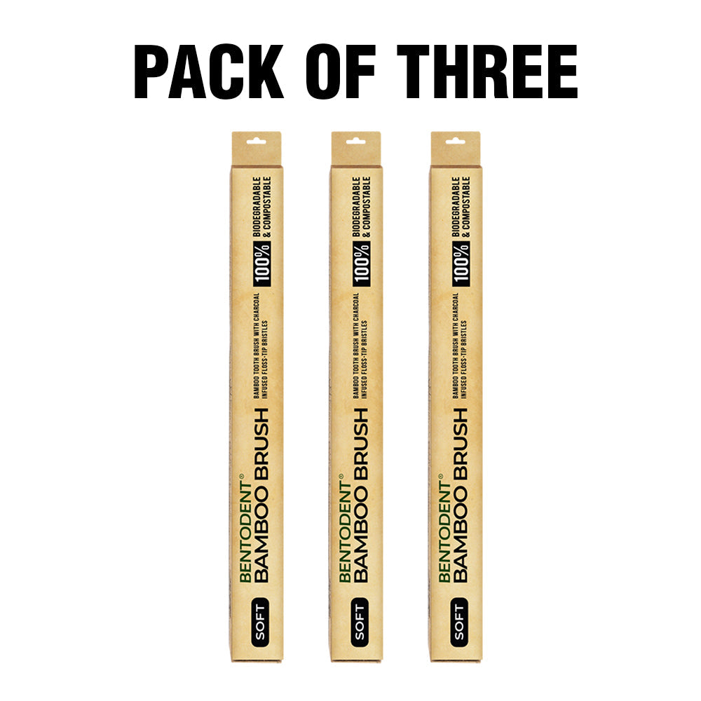 Bentodent Charcoal Bamboo Toothbrush Round Bottom Teeth Whitening Soft (Pack of 4)