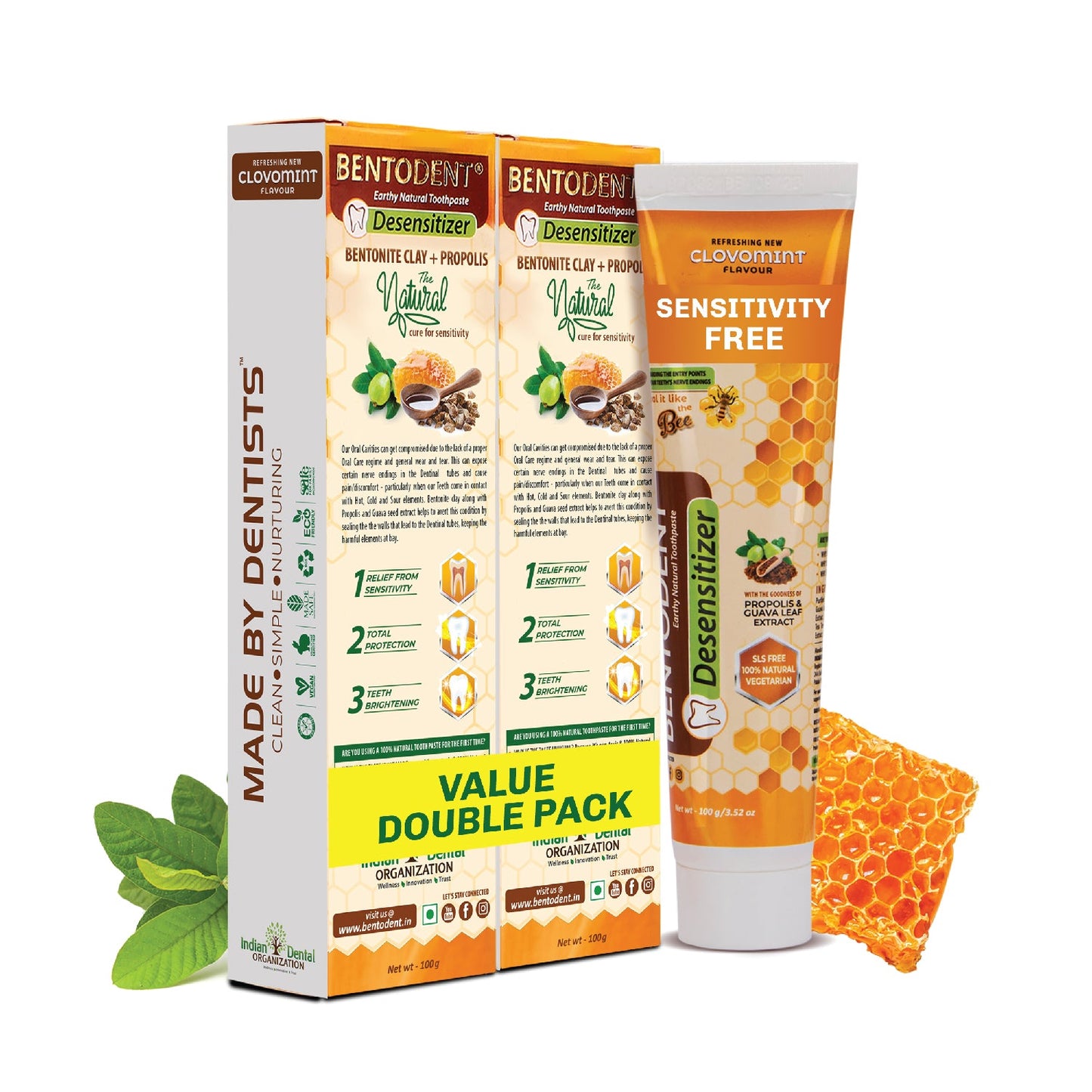 Bentodent Toothpaste - Desensitizer Natural Sensitivity Relief Toothpaste with Clove And Mint - 100 Gm (Pack of 2) - Indian Dental Organization