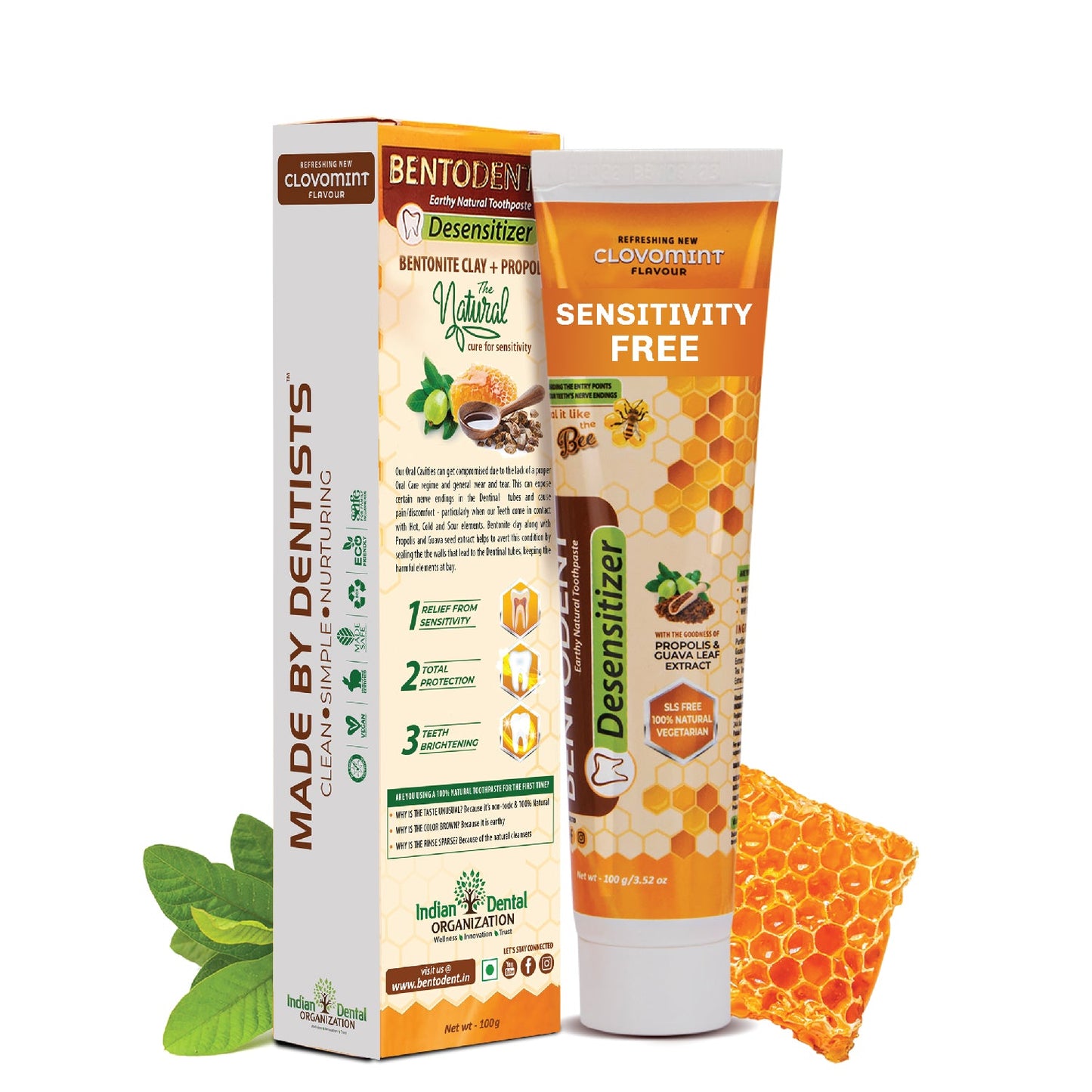 Bentodent Toothpaste - Desensitizer Natural Sensitivity Relief Toothpaste with Clove And Mint - 100 Gm (Pack of 2) - Indian Dental Organization