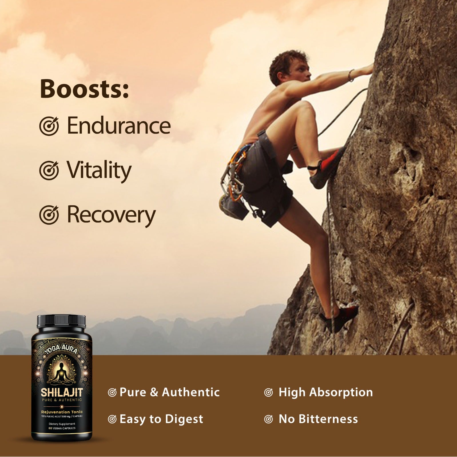 Yoga Aura 100% Pure Shilajit – 500 mg, 50% Fulvic Acid | Lab-Tested with COA | Canada & USA