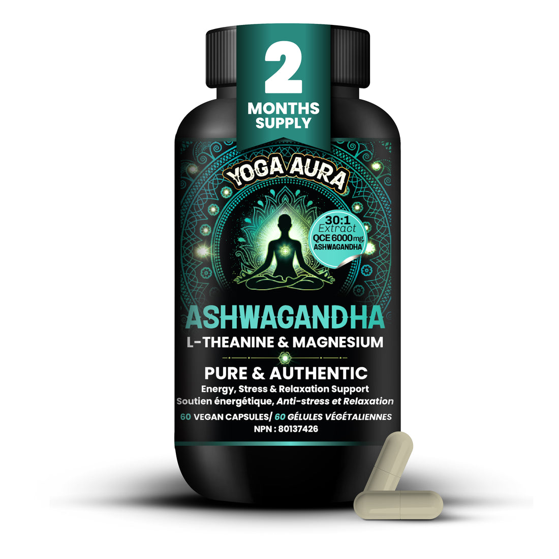Ashwagandha Tri Formula QCE 30:1 6000 mg- 200mg,L-theanine 200mg, Magnesium 75mg