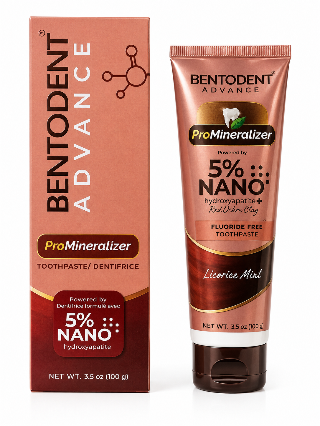 BENTODENT® Advance Mineral Toothpaste, 5% Nano Hydroxyapatite with Red Ochre Clay, Teeth Whitening, Licorice Mint, 100g