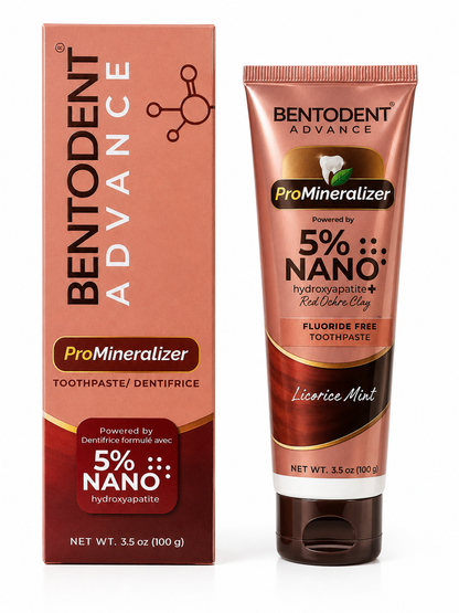 BENTODENT® Advance Mineral Toothpaste, 5% Nano Hydroxyapatite with Red Ochre Clay, Teeth Whitening, Licorice Mint, 100g