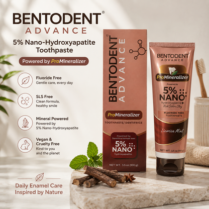 BENTODENT® Advance Mineral Toothpaste, 5% Nano Hydroxyapatite with Red Ochre Clay, Teeth Whitening, Licorice Mint, 100g