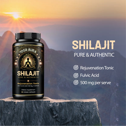 Yoga Aura 100% Pure Shilajit – 500 mg, 50% Fulvic Acid | Lab-Tested with COA | Canada &amp; USA