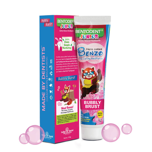 Bentodent 100% Natural Kids Bubble Gum twin Toothpaste, Fluoride Free,  Sls Free, Complete oral care protection for kids, Fresh Breath, Best toothpaste for kids 2+ years 100g  each - Indian Dental Organization
