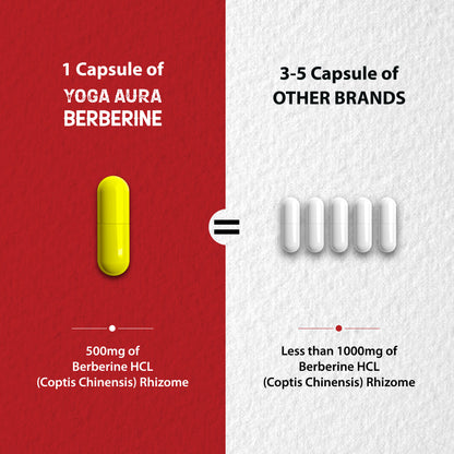 Yoga Aura 100% Pure Berberine – 500 mg of clinically studied berberine HCl, Lab tested, non-GMO &amp; vegan
