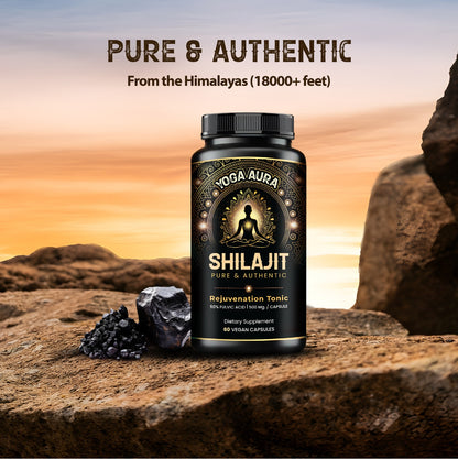 Yoga Aura 100% Pure Shilajit – 500 mg, 50% Fulvic Acid | Lab-Tested with COA | Canada &amp; USA