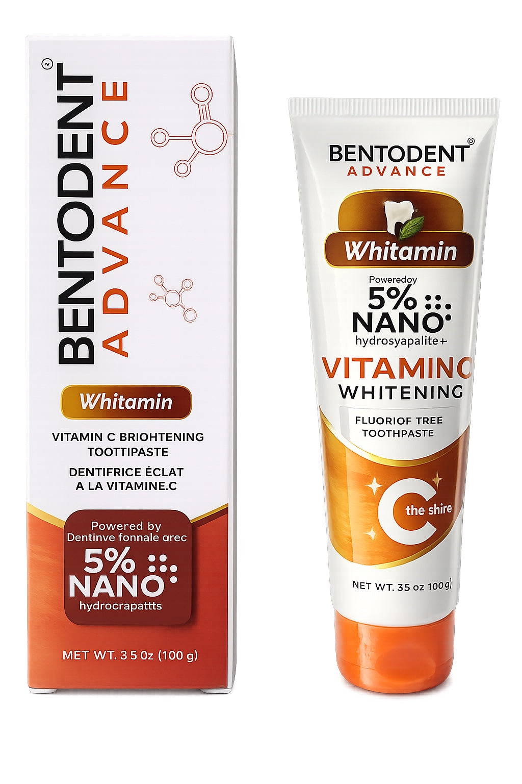 BENTODENT Advance Whitamin, 5% Nano Hydroxyapatite with Bentonite clay , Fluoride Free Nano Hydroxyapatite Toothpaste, Appropriate for Sensitive Teeth - for Adult Oral Care, Fresh Breath, Teeth Whitening 3.5 oz