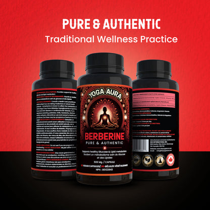Yoga Aura 100% Pure Berberine – 500 mg of clinically studied berberine HCl, Lab tested, non-GMO &amp; vegan